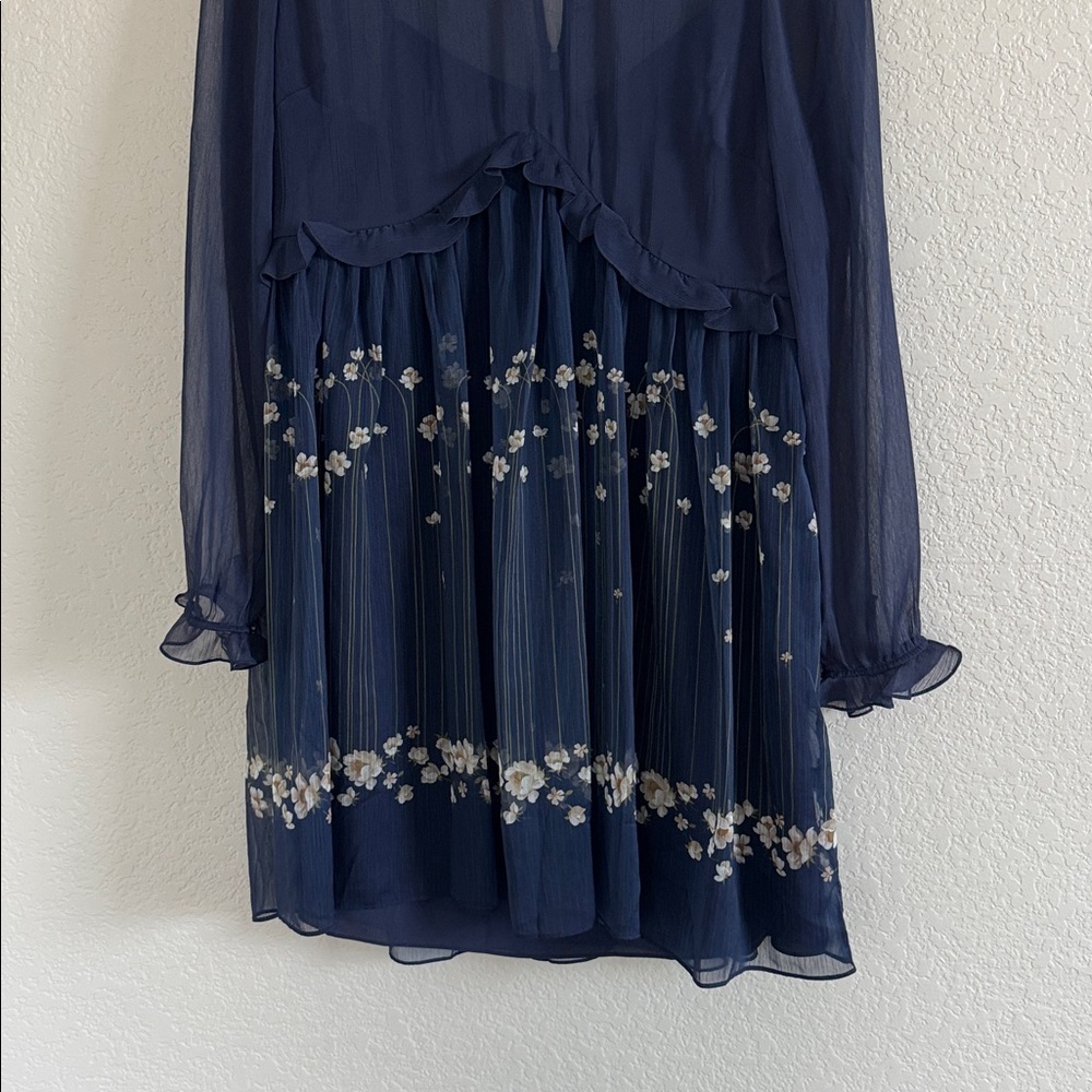 Ted Baker Zemi Pearl Printed Long Sleeve Mini Dress Dark Blue 3 US 8 - Picture 4 of 12